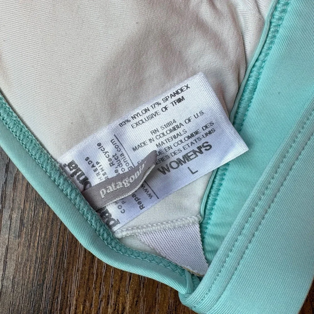 Patagonia Light Aqua Blue Triangle Halter Bikini Top Swimwear Womens Large